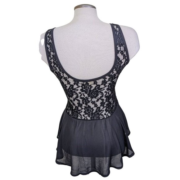Zenana Outfitters Womens Lace Peplum Top Size Large Black Whimsigoth Witchy Goth - Picture 3 of 7